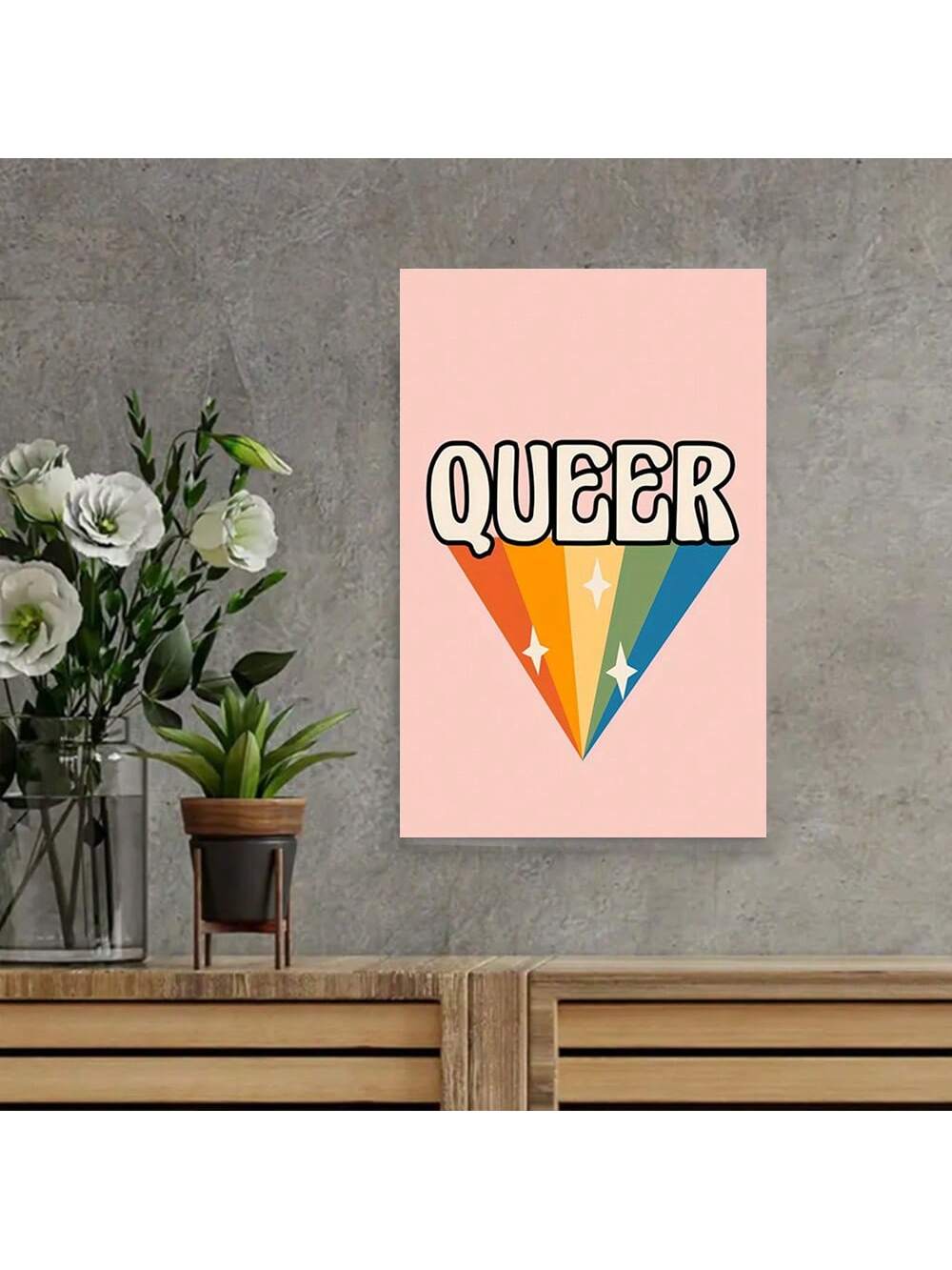 Discover the perfect addition to your LGBTQ home decor with this Vibrant Framed Queer Rainbow Art Deco Poster. Featuring bold colors and a sleek design, this modern canvas wall art showcases your pride in a tasteful yet impactful way. Perfect for any room, this art piece is sure to make a statement and add a touch of vibrancy to your space.
