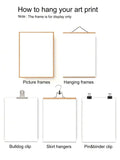 Hanging guide graphic showing picture frames hanging frames bulldog clip skirt hanger pin and binder clip options