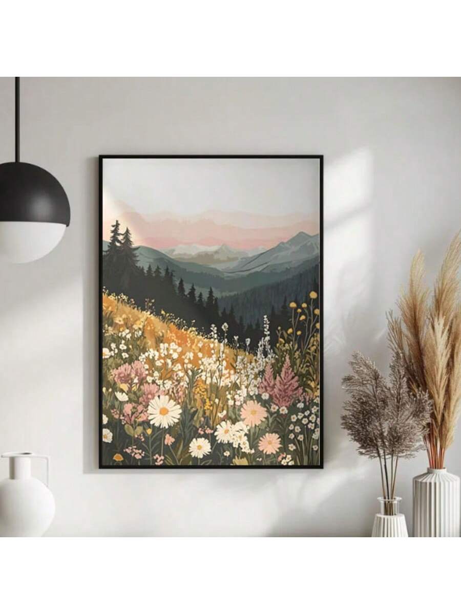 This stunning canvas art captures the peaceful beauty of a wildflower mountain sunset. The bohemian mid-century modern style adds a touch of elegance to any wall decor. Crafted with high-quality materials, this piece is a must-have for those seeking a peaceful and stylish home.