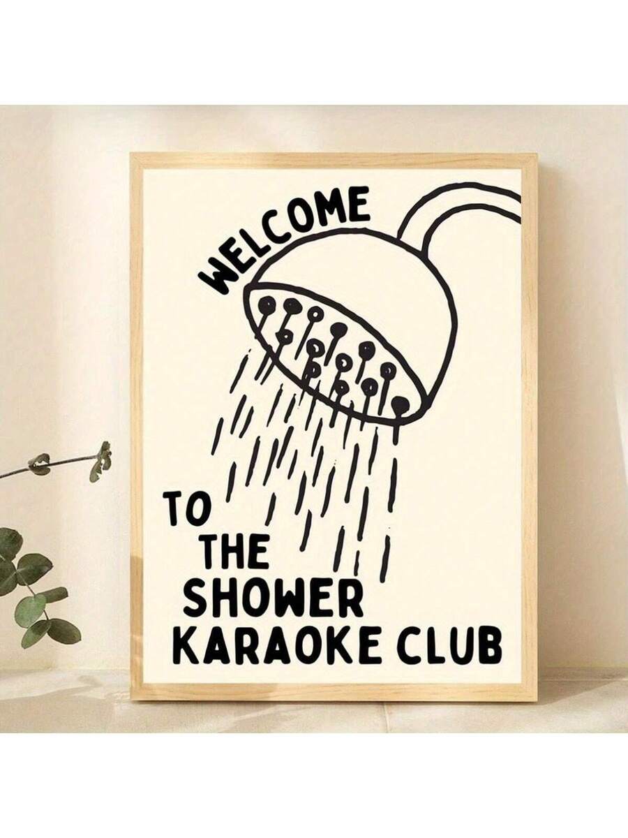 Close view of shower drawing and playful karaoke lettering