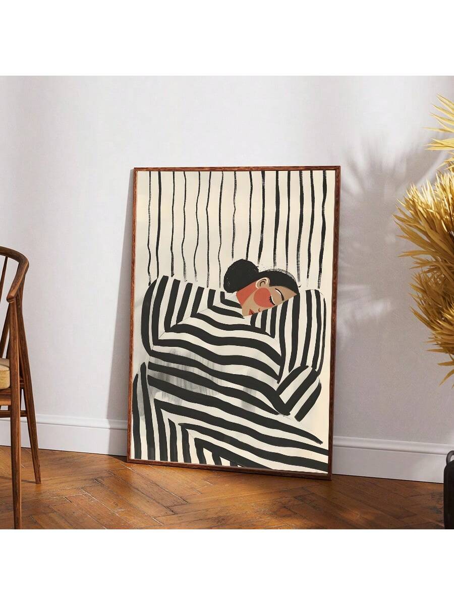 This elegant canvas art features a minimalist black and white design of a woman in stripes, adding a touch of sophistication and style to any room. Perfect for home decor or as a thoughtful gift, this abstract print is sure to elevate any space. Expertly crafted and sure to impress.