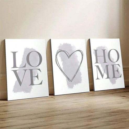 Embrace family love three piece gray white wall art set
