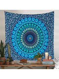 Woven fabric tapestry detail with multicolor mandala artwork
