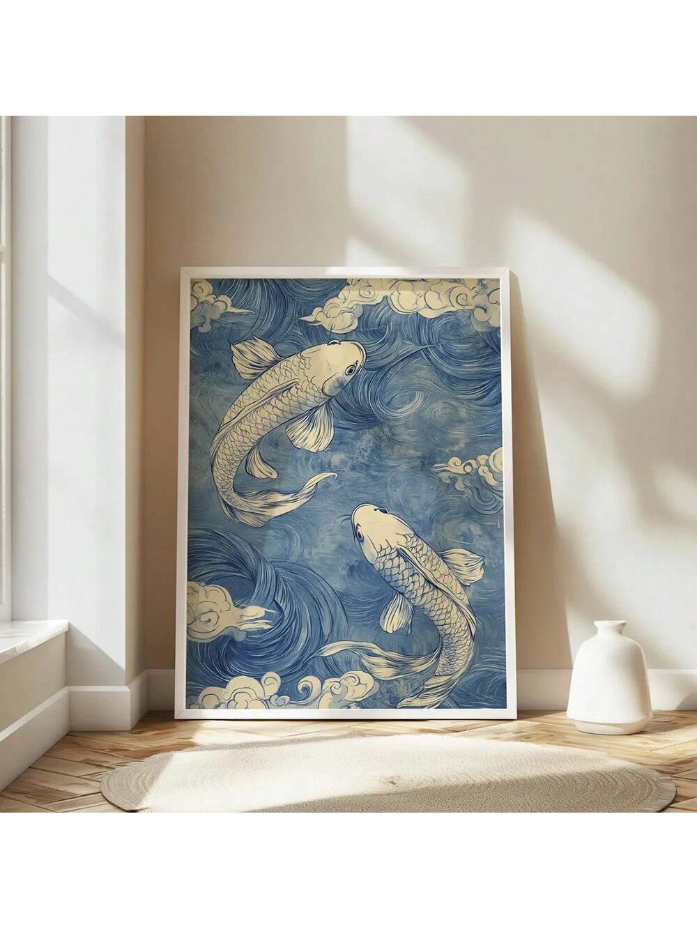 Add a touch of vintage Japandi style to your modern living space with our unframed blue Koi fish canvas poster. Featuring a stunning and elegant design, this wall art will bring a sense of tranquility to any room. Made with high-quality materials, it is a durable and stylish addition to your home decor.