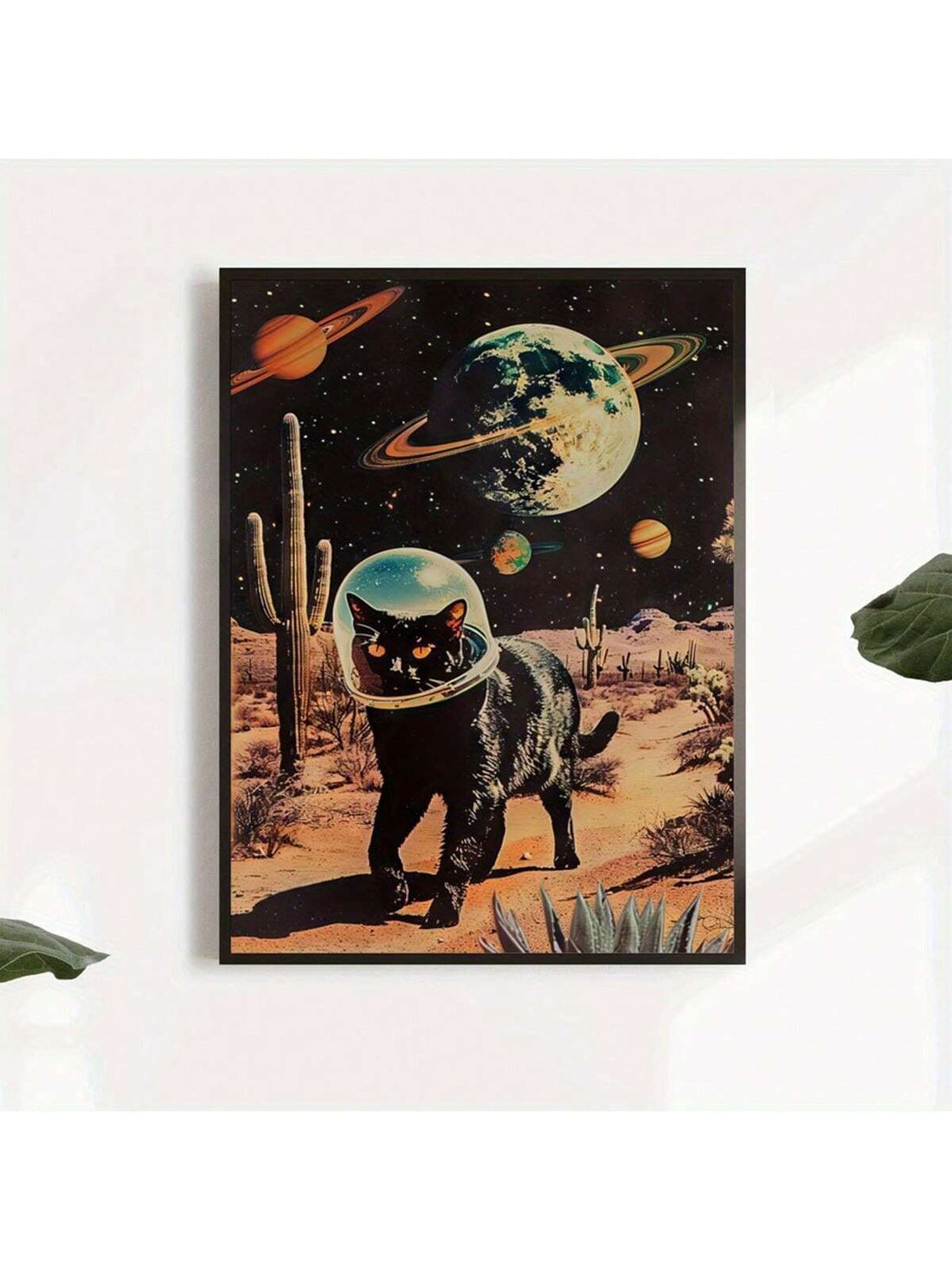 Discover the perfect blend of vintage and whimsy with our Retro Space Astronaut and Black Cat Canvas Art Print. This unique piece of wall decor brings a touch of nostalgia to any space, while also adding a playful element with the addition of a curious feline. Made with high-quality materials, it's the perfect finishing touch for any season.