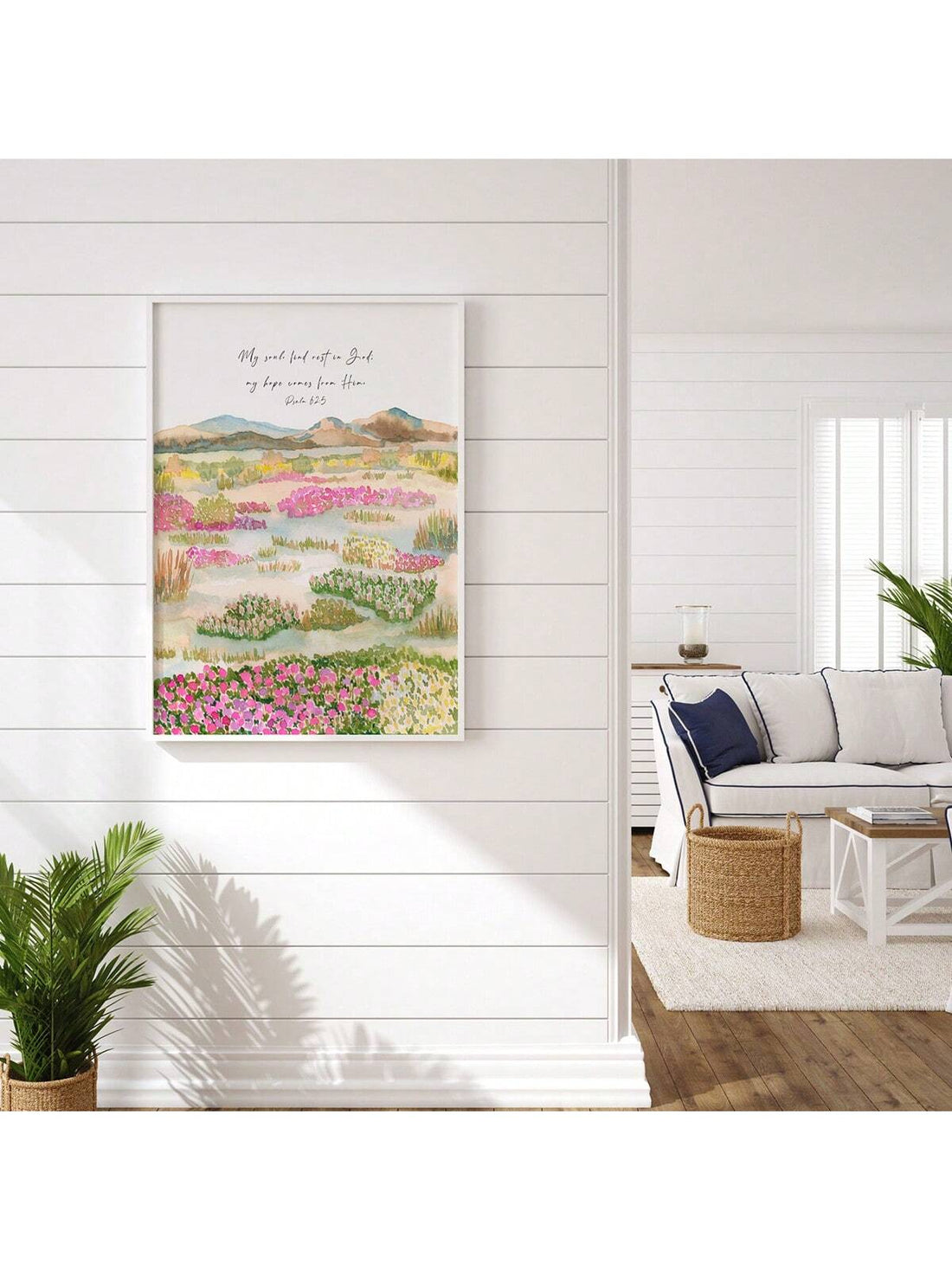 Elevate your living space with this Christian wall art featuring Psalm 62:5, beautifully set against a serene desert wildflowers landscape. This canvas print serves as a daily reminder to find peace and strength through faith, enhancing your home decor with both elegance and spiritual depth. Crafted for durability and vividness, it complements any room seeking a tranquil, inspiring atmosphere.