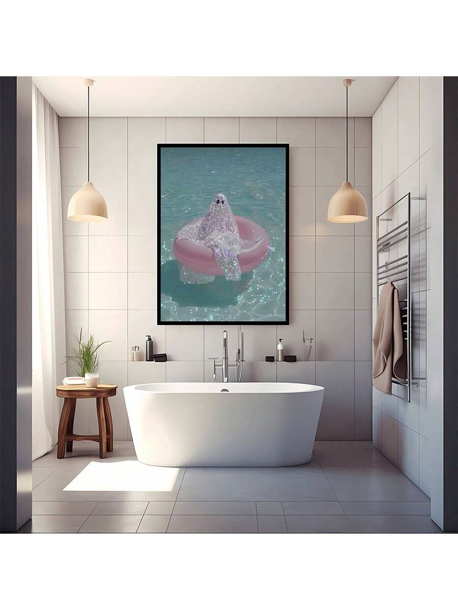 This stunning canvas art piece features a whimsical abstract design with a diamond-shaped ghost motif. Perfect for adding a touch of uniqueness to any wall, whether in a home, office, or café setting. It is sure to be a conversation starter and a great addition to any décor.