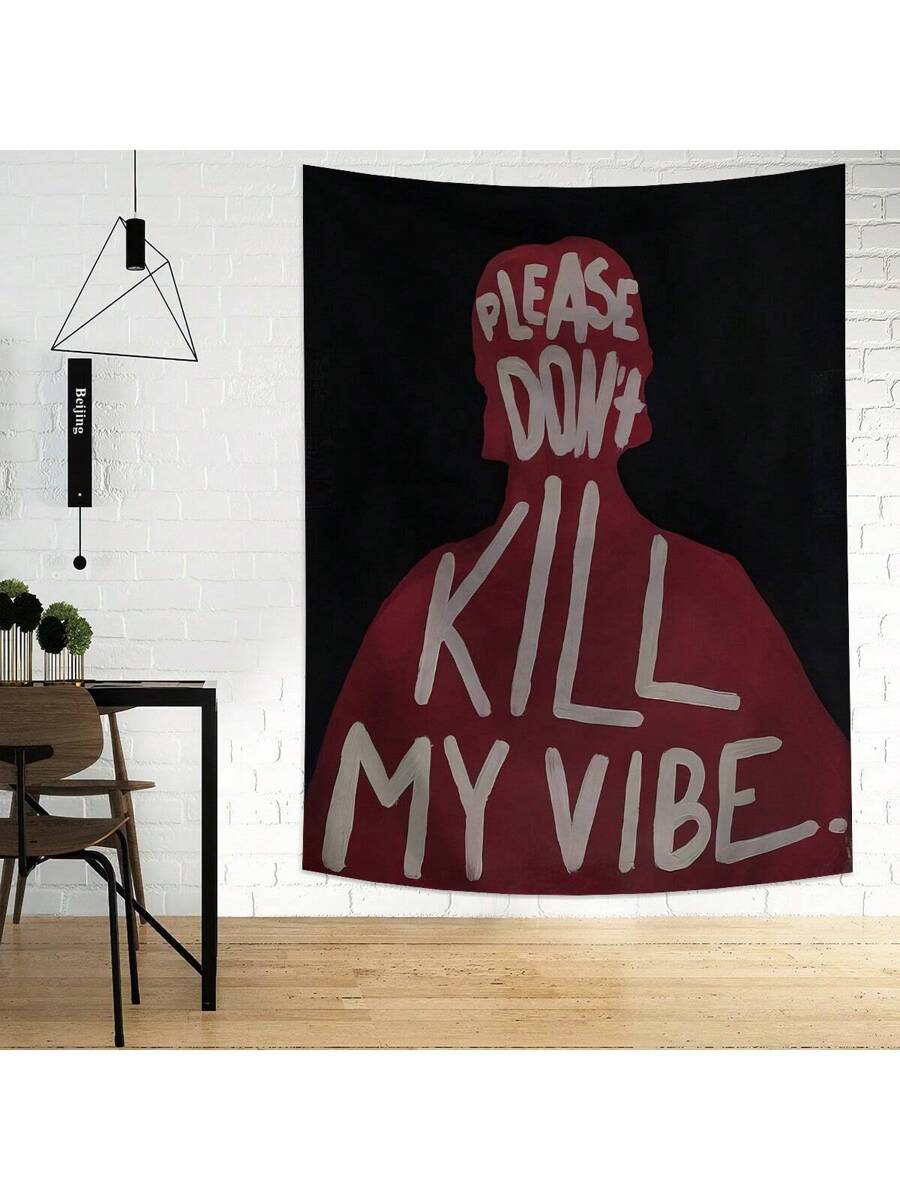 Fabric wall hanging tapestry staged above sofa and desk decor