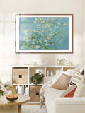 Five panel blossom canvas set showing blue floral artwork across split panels