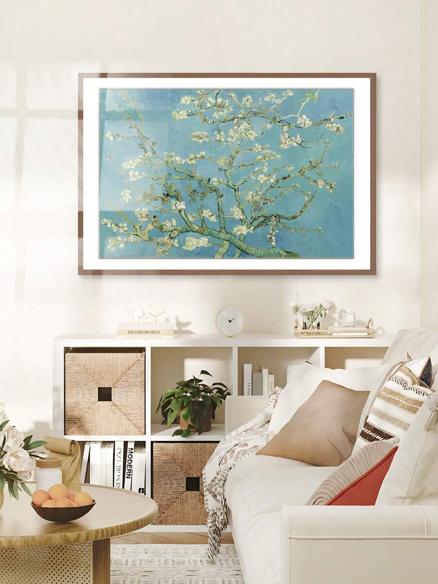 Five panel blossom canvas set showing blue floral artwork across split panels
