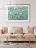 Single cream chinoiserie bird print sofa wall mockup with 2D flat badge