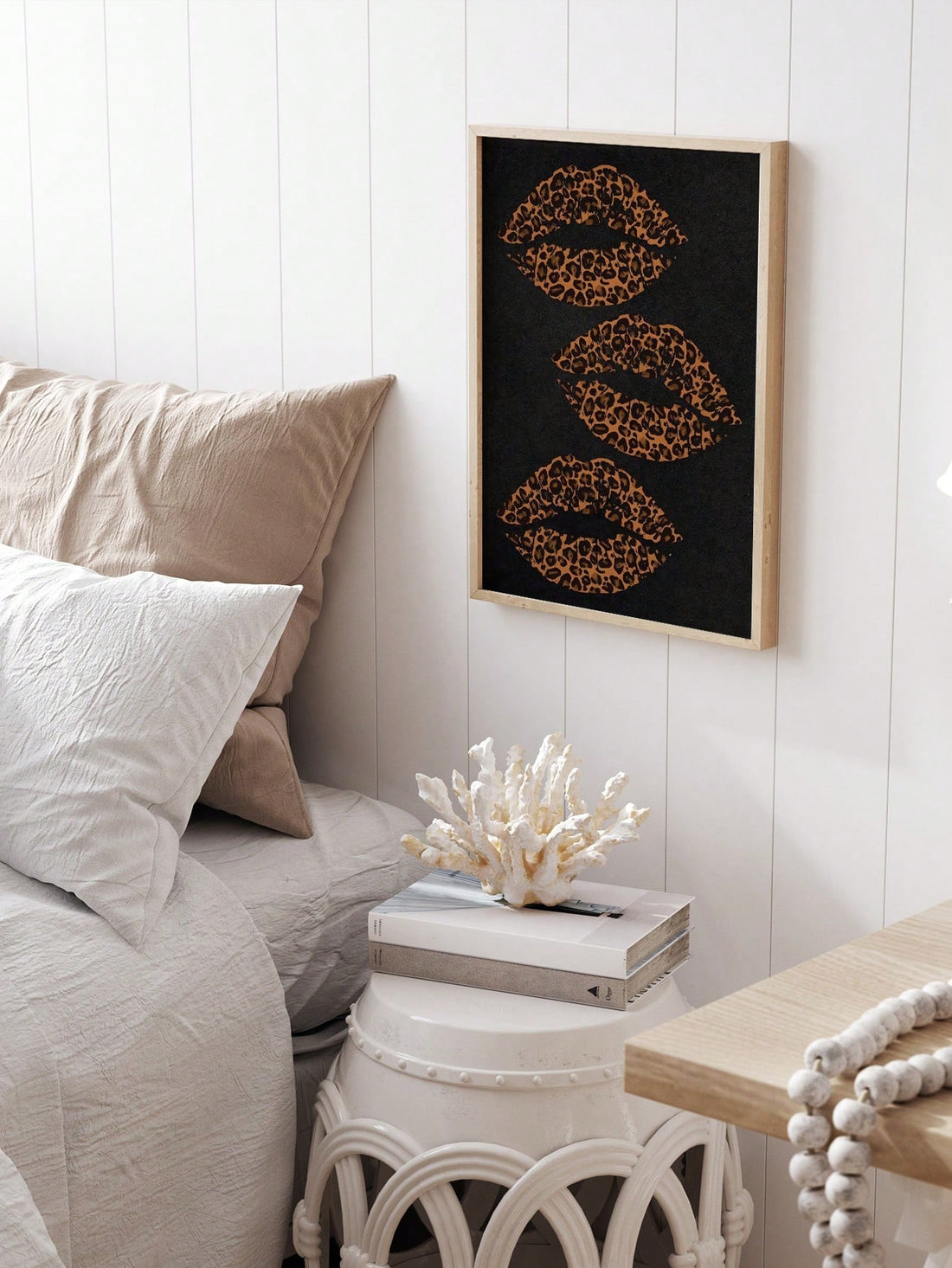Transform your bedroom into a stylish sanctuary with our Leopard Kiss Lip Wall Art Poster. This modern decorative painting combines bold leopard print with sensual lip imagery, creating a sophisticated focal point that elevates your interior design. Perfect for fashion-forward individuals seeking to make a statement with their wall decor.