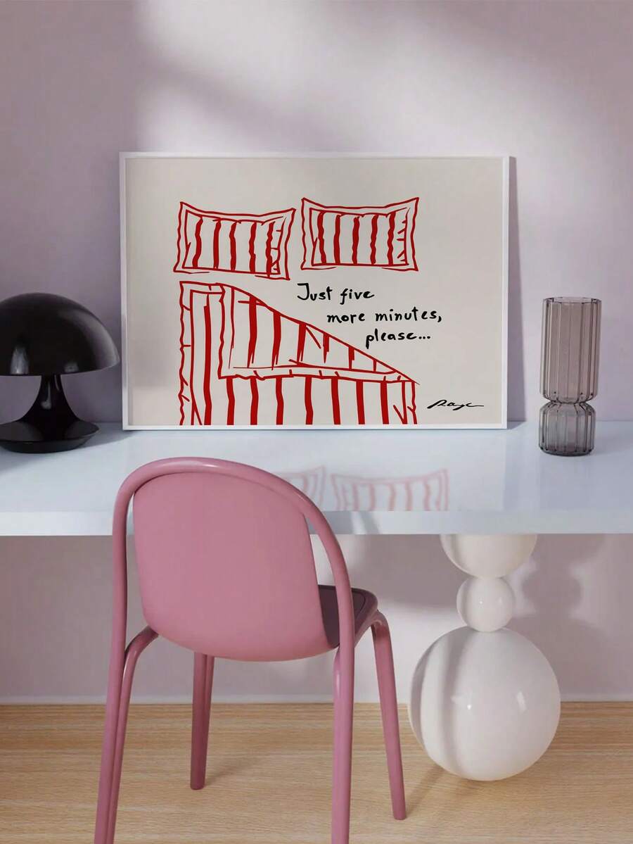 Stay In Bed 5 More Minutes Canvas Wall Art Minimalist Red White Bedroom Decor