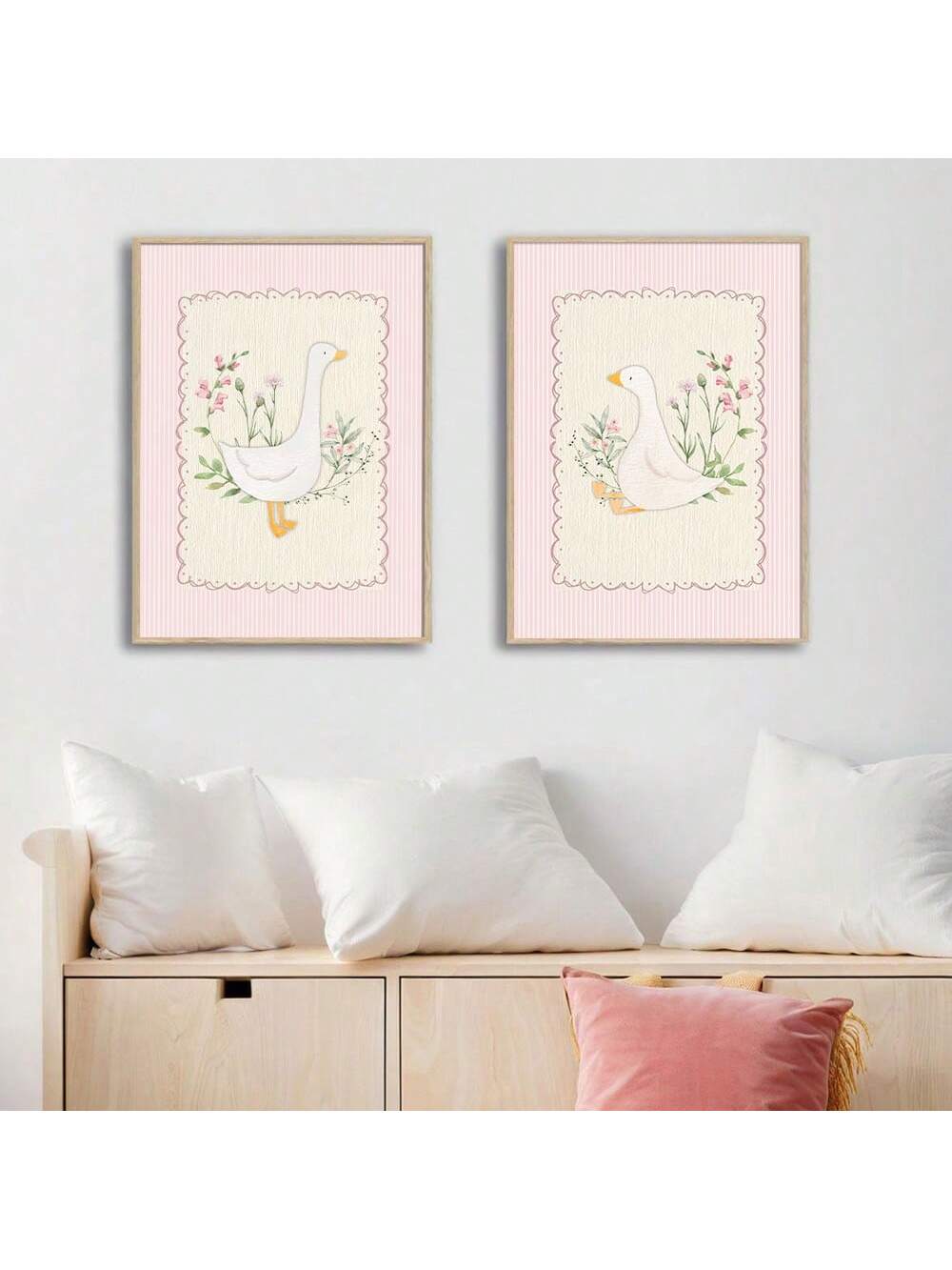 Bring whimsical charm to your child's nursery with this delightful pink silly goose poster. Featuring a minimalist design aesthetic, this canvas wall art combines playful character appeal with sophisticated simplicity—perfect for creating a calming yet engaging environment.