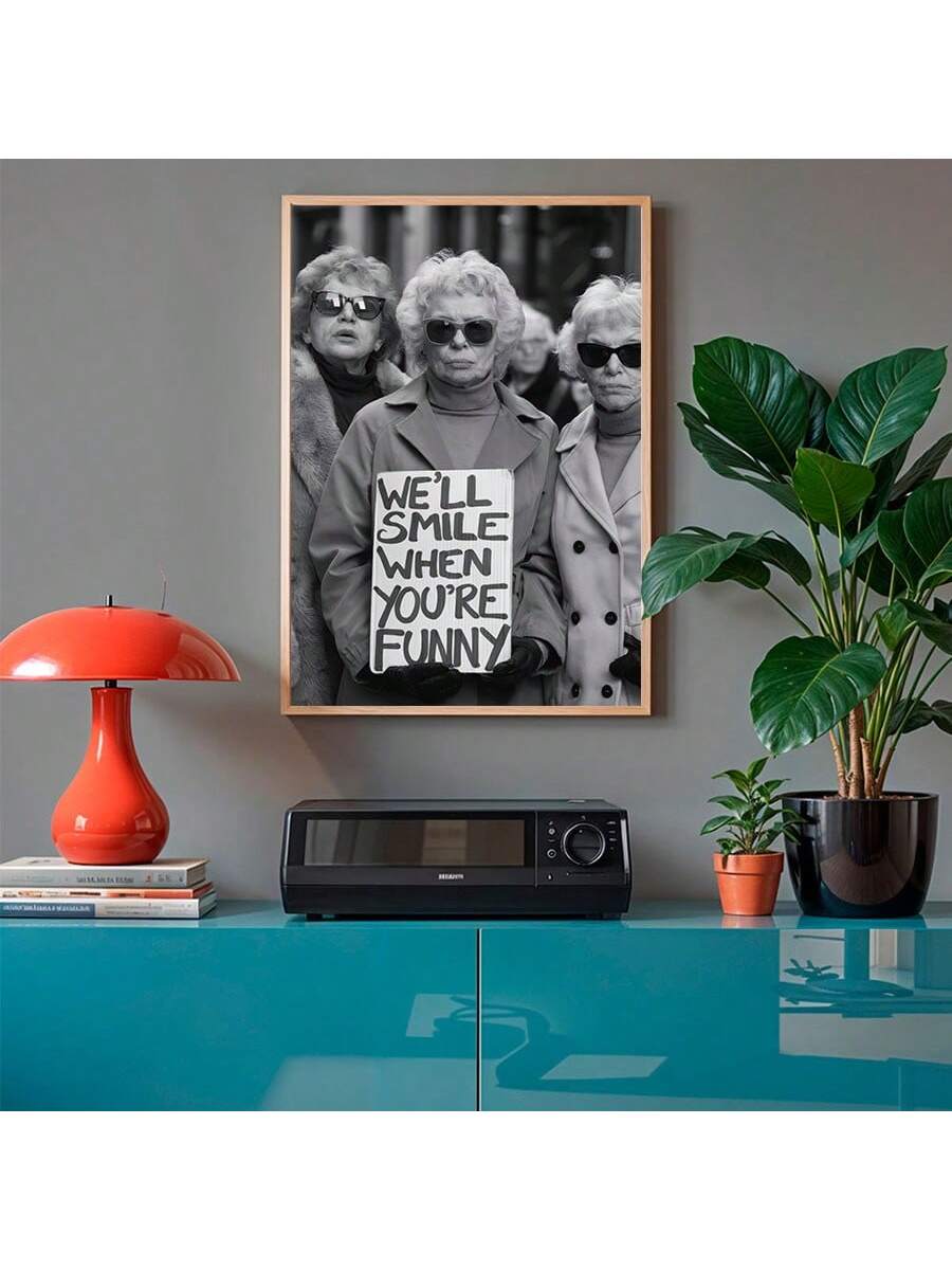 Add a touch of witty sophistication to your space with this chic black and white canvas wall art. The minimalist design featuring the phrase "We'll Smile When You're Funny" creates a conversation piece that balances humor with elegant aesthetics. Versatile enough for living rooms, bedrooms, or offices, this canvas art delivers contemporary style while expressing your refined yet playful personality.