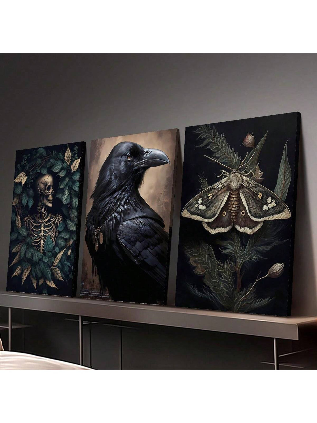Elevate your dark academia aesthetic with this 3-piece canvas art set featuring intricately detailed skull and crow motifs. Each piece captures a hauntingly elegant blend of gothic symbolism and vintage charm, perfect for creating a moody, intellectual atmosphere in your living space. Crafted with high-quality materials, these canvases offer lasting durability and vivid imagery, making them an ideal choice for collectors and enthusiasts seeking to enrich their home decor with a sophisticated, mysterious edg