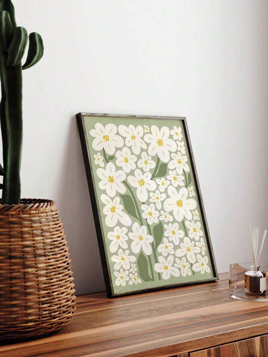 Add a touch of natural beauty to any modern living space with this Sage Green Daisy Wall Art Print. Featuring a boho floral design, this canvas decor will bring a sense of calm and tranquility to your home. Elevate your interior with this elegant and versatile piece.