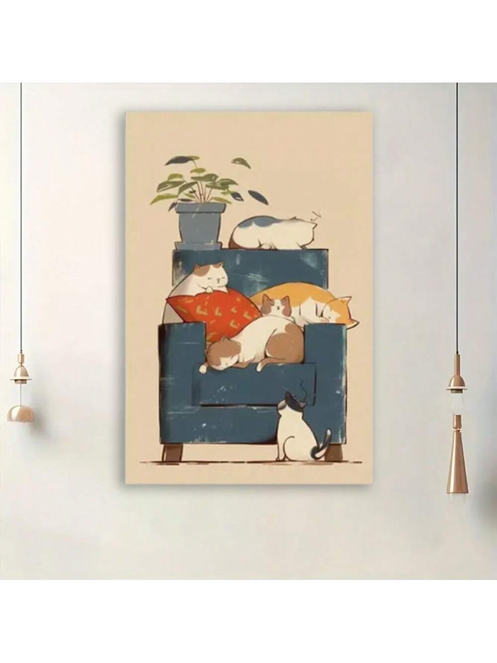 Add a touch of vintage charm to your living space with this Whimsical Framed Retro Cat Wall Art. Featuring sleepy kittens lounging on a blue couch, this piece brings warmth and coziness to any room. Expertly framed, it combines nostalgic design with playful imagery, making it an ideal accent for cat lovers seeking unique, comforting home decor.