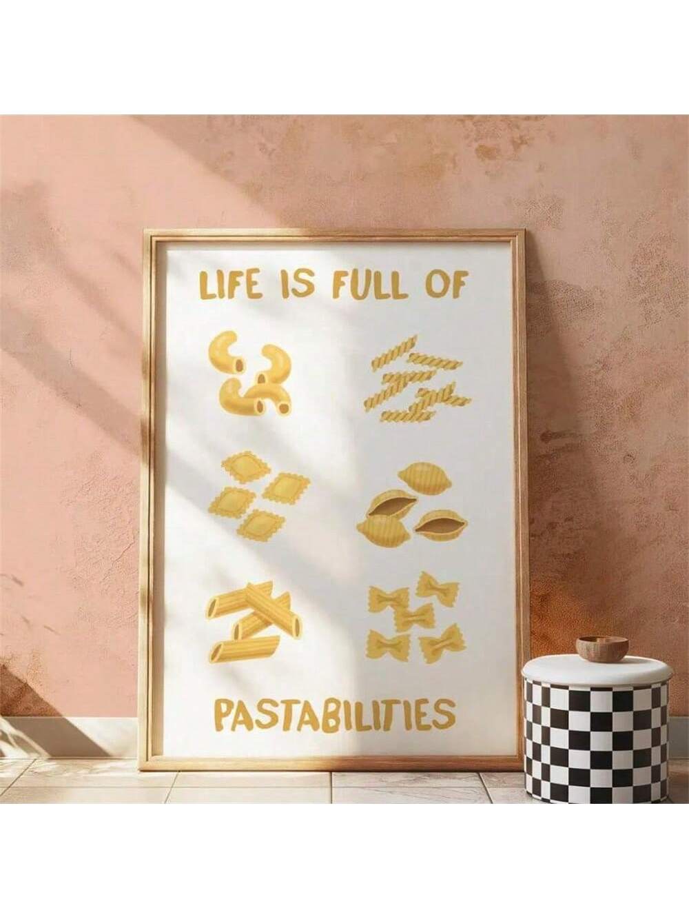 Add a touch of charm and personality to your kitchen with our Delightful Pasta Poster Wall Art. This unique wall art is perfect for pasta lovers and makes for a one-of-a-kind housewarming gift. Its vibrant colors and intricate design will be sure to delight and add character to any space.