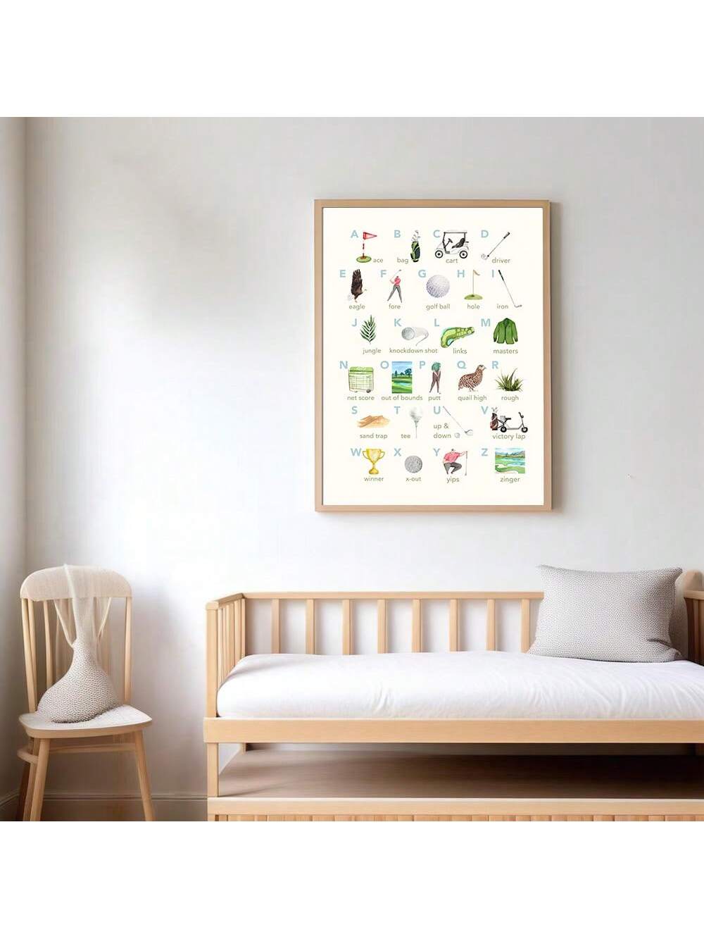 This minimalist ABCD Golf Alphabet Wall Art Print is a must-have for any boy's room. Its modern aesthetic adds a touch of sophistication to any nursery, while also educating and entertaining with its unique alphabet design. Made for budding golf enthusiasts, this print is the perfect addition to any little one's room.