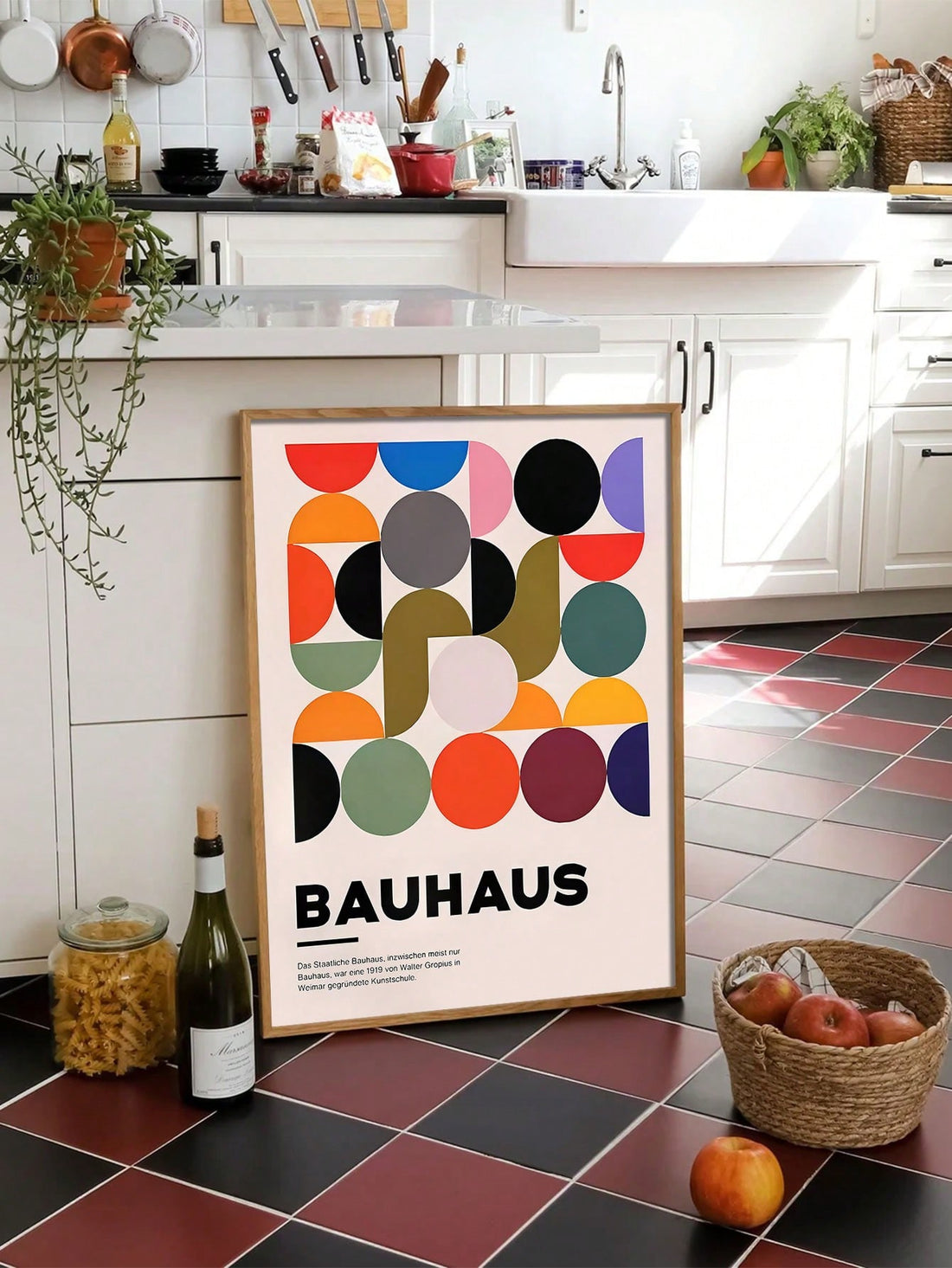Transform your space with this sophisticated frameless canvas poster featuring abstract Bauhaus geometric art. The clean lines and balanced composition make it an ideal statement piece for both contemporary homes and professional office environments.