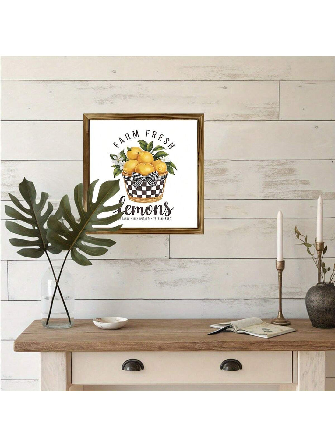 Add a touch of rustic charm to your living room or kitchen with this Farm Fresh Lemons wall sign. Crafted to complement cottagecore decor, its vintage-inspired design brings warmth and a fresh, natural vibe to your space. Durable and easy to hang, this sign is an expert choice for enhancing farmhouse aesthetics with subtle elegance.