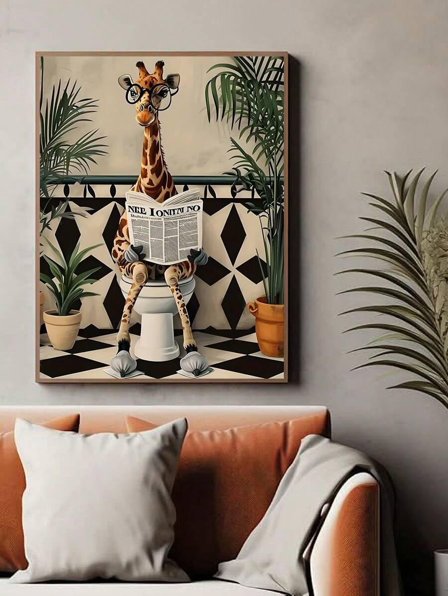 Add a touch of charm and playfulness to any space with this Whimsical Giraffe Bathroom Canvas Art. Perfect for bathrooms, offices, or cafes, this canvas features a delightful giraffe design that brings warmth and personality to your walls. Crafted with quality materials, it offers lasting vibrancy and easy maintenance, making it an ideal choice for both personal and professional environments seeking a unique decorative accent.