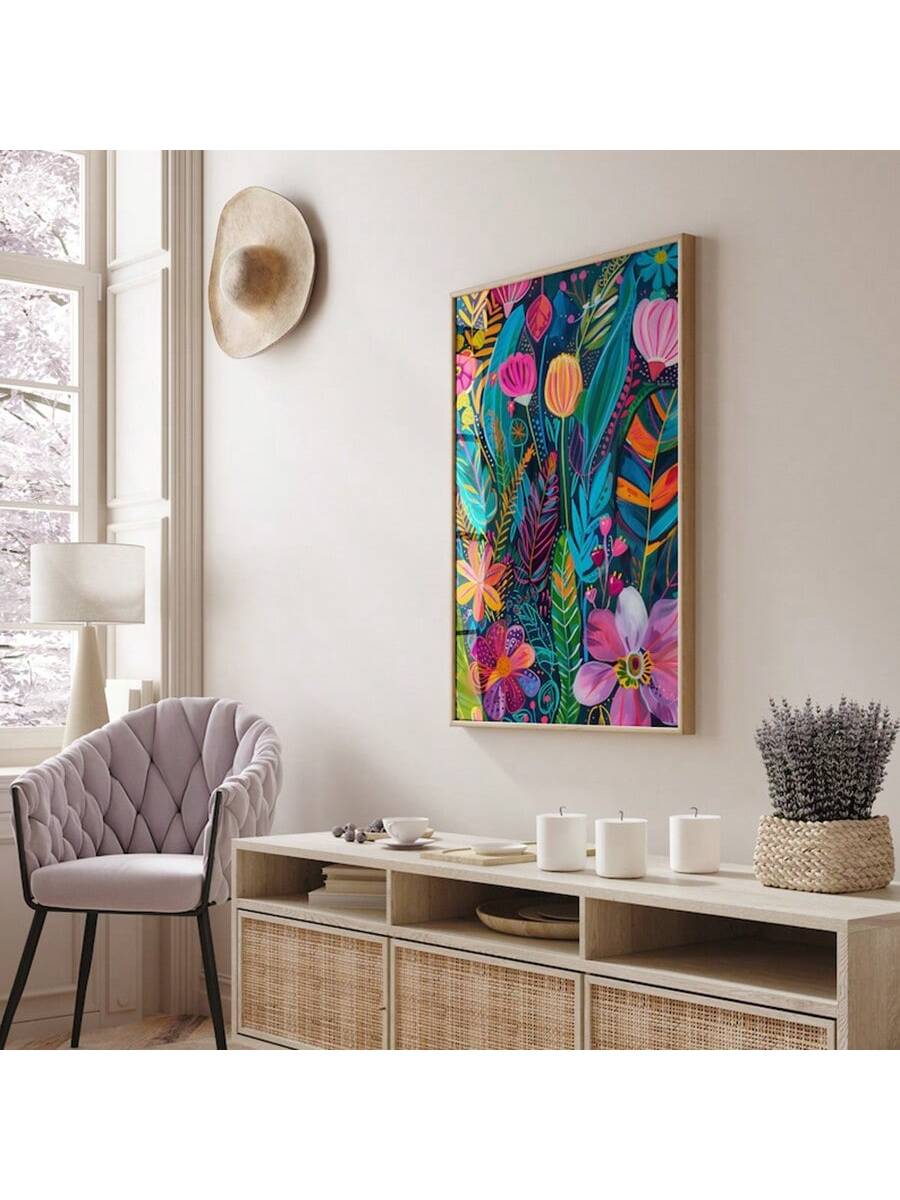 Transform your living space with this striking floral wall art that celebrates bold color and expressive design. Featuring vibrant tropical botanicals rendered in rich acrylics, this canvas piece brings dynamic energy to any room.