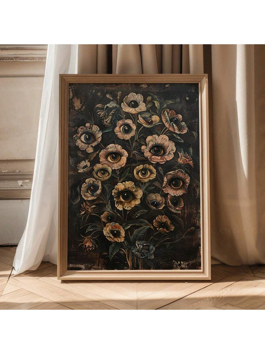Elevate your interior with this Victorian Gothic Floral Evil Eye canvas print, blending vintage dark botanical elements with a mysterious, protective motif. Expertly crafted, this wall art adds a sophisticated, moody ambiance to any space, perfect for those who appreciate classic gothic aesthetics combined with symbolic design. Durable and visually striking, it enhances home decor with a unique blend of history and mystique.