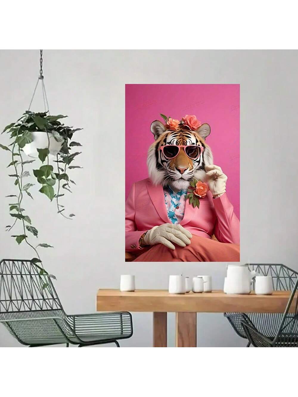 This Whimsical Tiger Canvas Art Print is a charming addition to any home decor. With its vibrant colors and playful design, it brings a touch of joy to any room. Made using high-quality materials and framed for a polished look, it also makes for a thoughtful and unique gift.