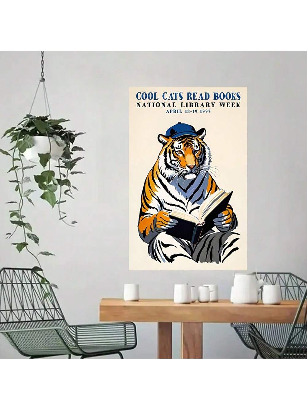 This vintage-inspired canvas print features a retro tiger enjoying a good read. With a professionally framed design, this wall art adds a touch of nostalgia and charm to any space. Perfect for home, office, or cafe, it's a unique and stylish accent that will surely catch the eye of any art lover.