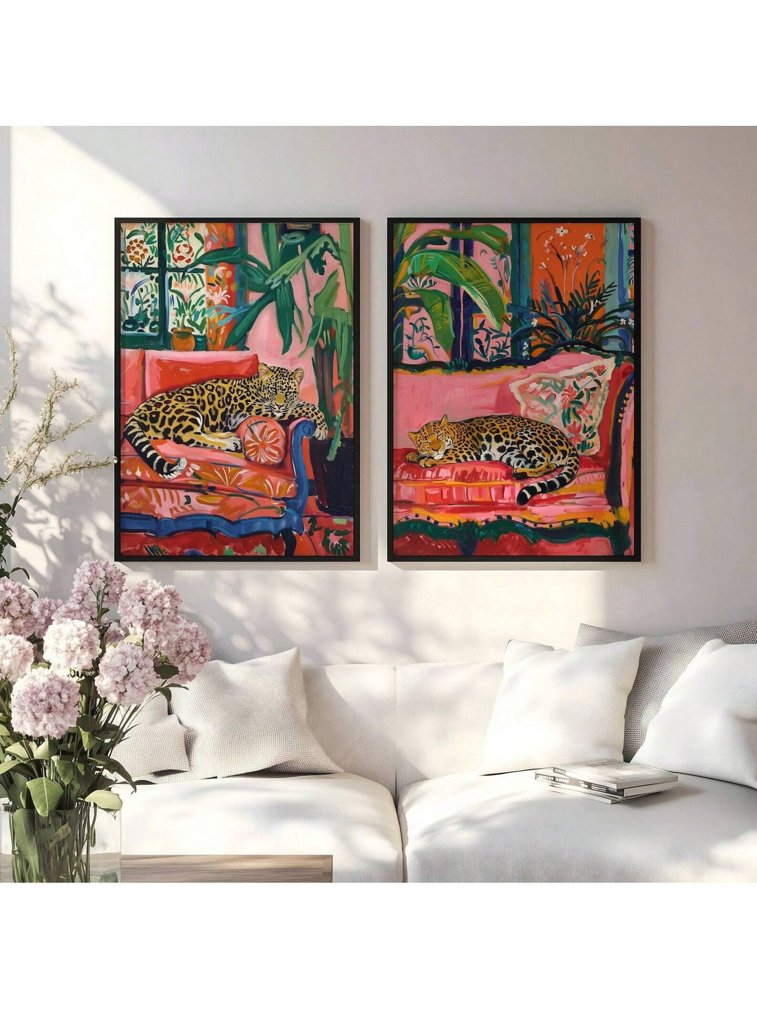 Transform your space with this striking Modern Jungle Leopard Wall Art Set, featuring Matisse-inspired botanical designs that blend contemporary aesthetics with natural elegance.
