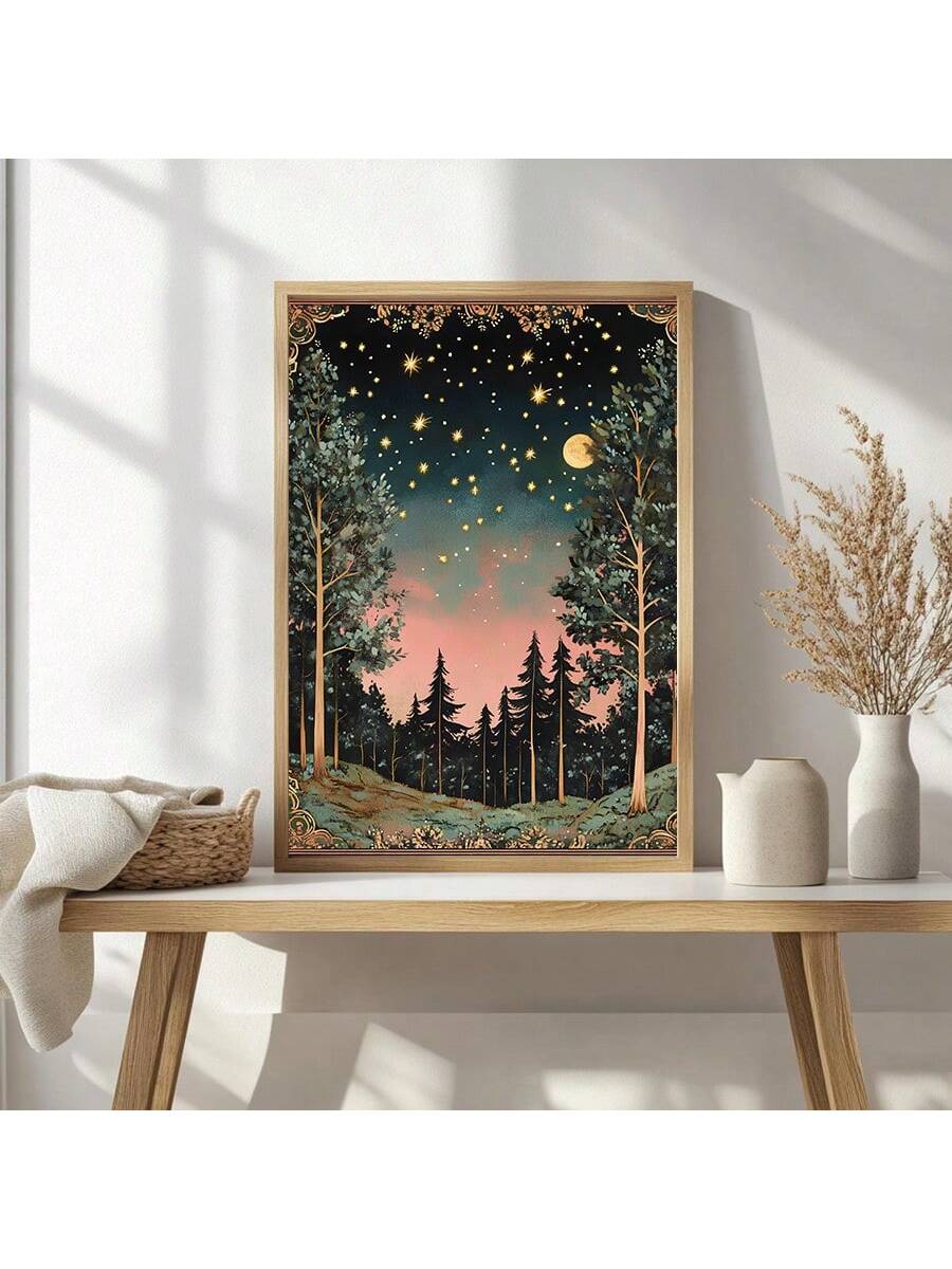 Elevate your vintage-inspired bedroom or living room with this Enchanting Moon and Stars Canvas Art Print. Featuring a timeless celestial design, it adds a subtle yet captivating focal point that complements classic decor styles. Crafted with high-quality materials, this canvas print ensures lasting vibrancy and texture, bringing a serene and nostalgic ambiance to your space. Ideal for those seeking to blend elegance with a touch of cosmic charm.
