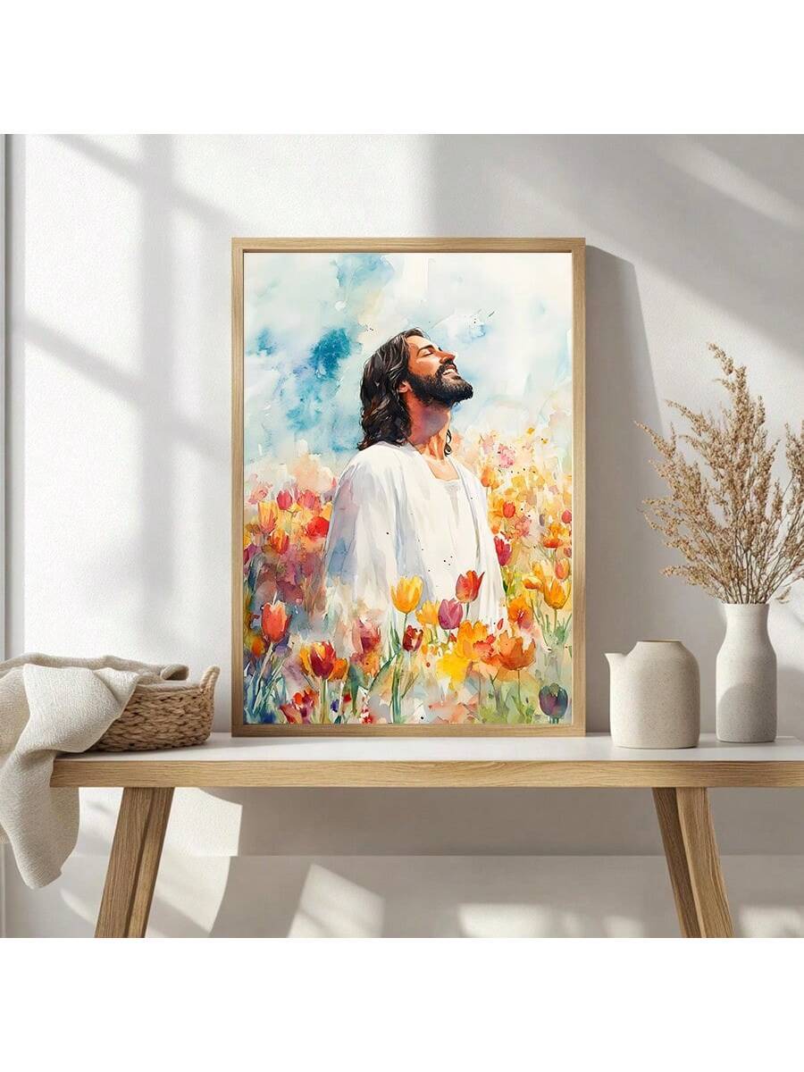 Experience a daily reminder of faith and beauty with our Vibrant Jesus Wildflowers Canvas Art. This inspirational Christian wall decor features a bold, colorful design of wildflowers surrounding the image of Jesus, bringing life and vibrancy to any home or dorm. Perfect for believers and nature-lovers alike.