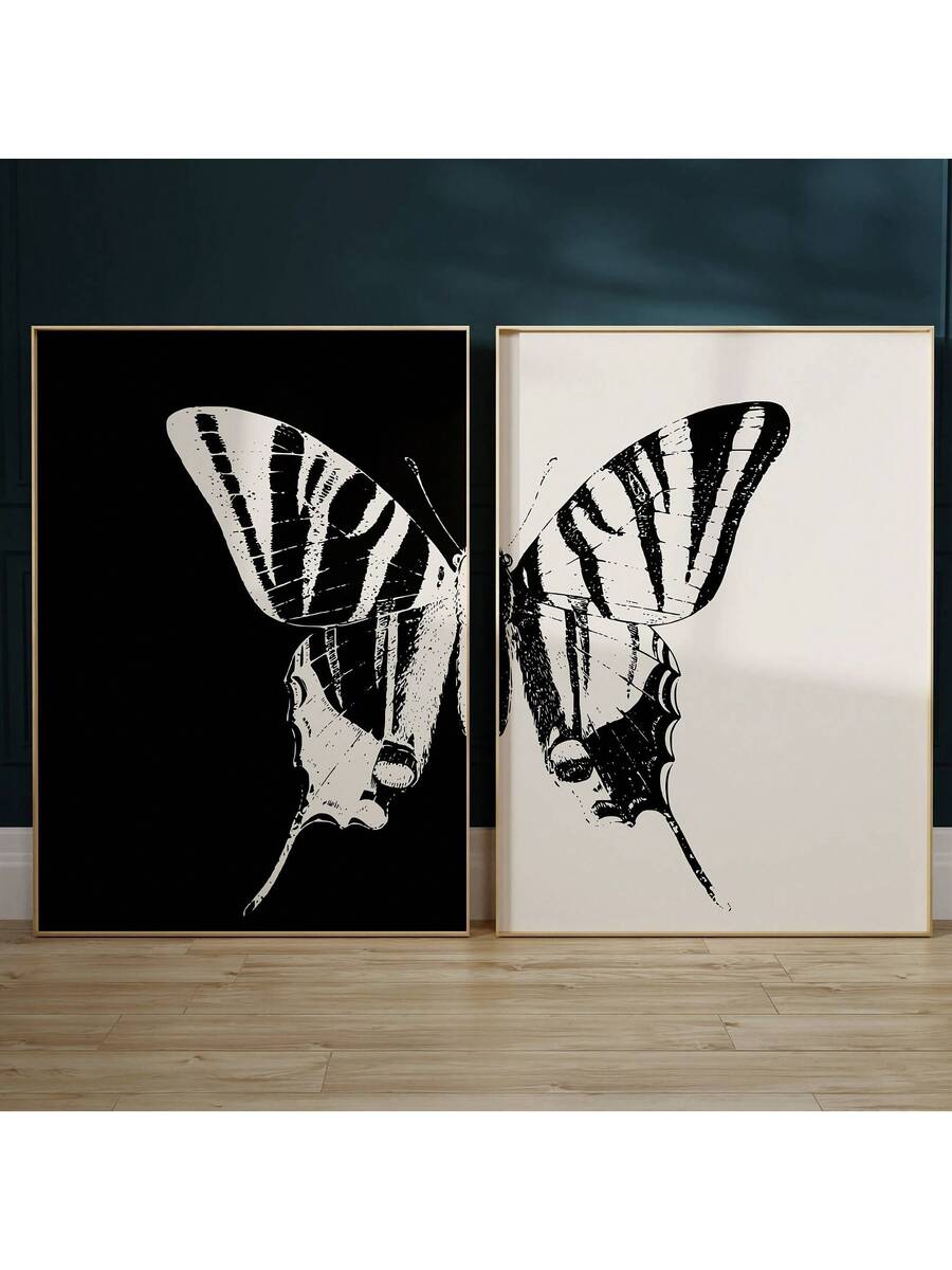 Transform your space with this stunning vintage black and white butterfly sketch mural art. Featuring delicate, hand-drawn butterfly illustrations in a timeless pastorale style, this two-piece canvas set brings sophistication and natural beauty to any room. The removable design offers flexibility for renters and those who love to refresh their décor. Perfect for bedrooms, living rooms, dining areas, or bathrooms, these unframed paintings work beautifully as standalone pieces or layered with existing artwork