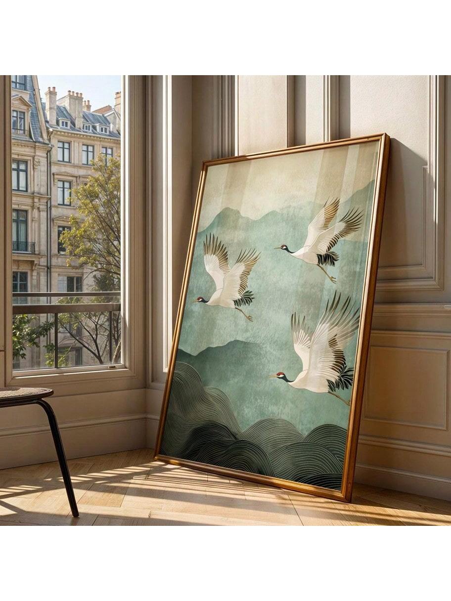 Elevate your living space with this unframed Flying Crane Zen Wall Art Poster. Embracing minimalist Japandi design, the canvas print features serene crane imagery that brings tranquility and balance to modern interiors. Its clean lines and subtle aesthetic complement contemporary décor, fostering a calming atmosphere that enhances any room. Ideal for those seeking sophisticated simplicity combined with cultural elegance.