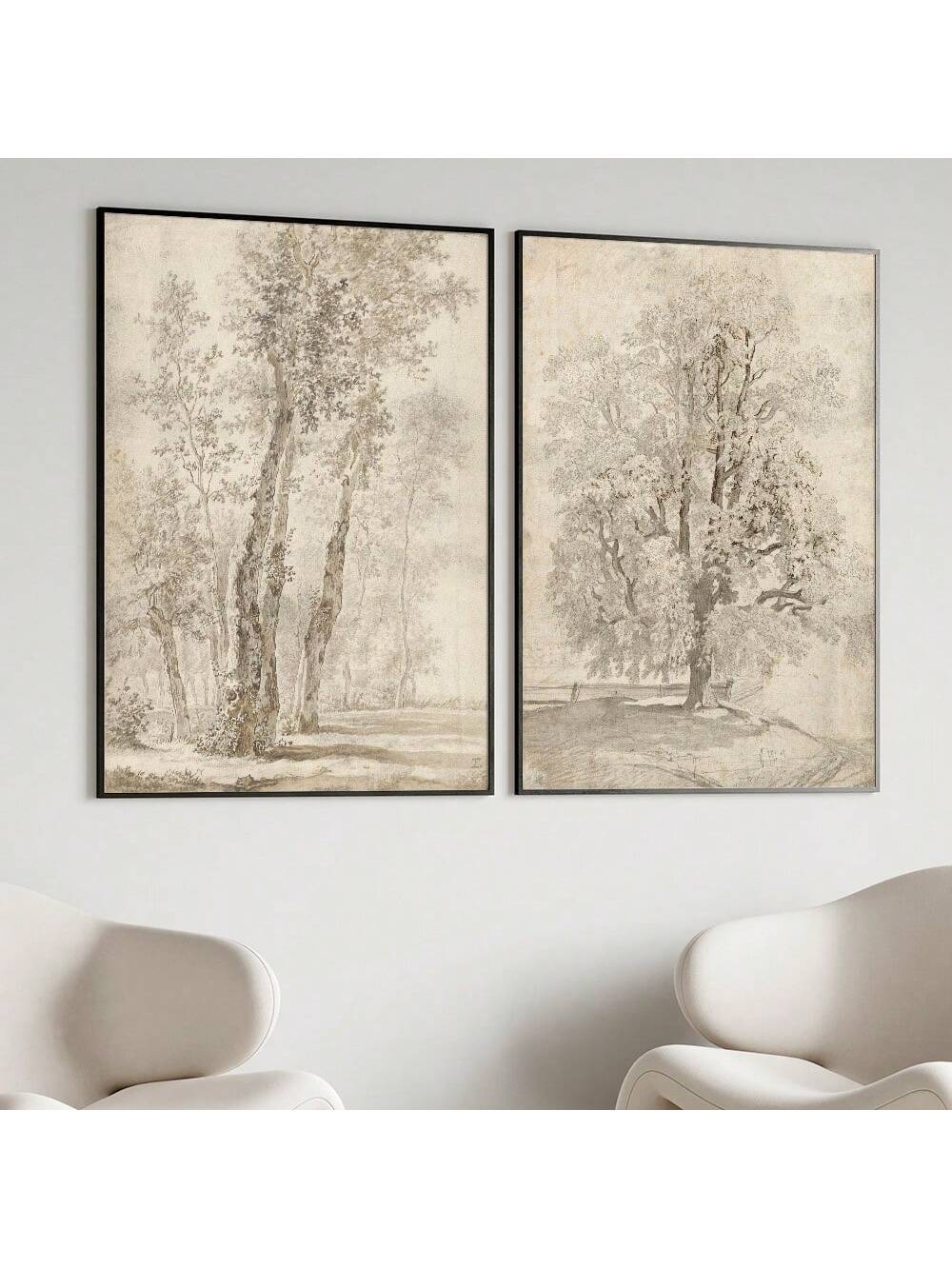 Elevate your rustic farmhouse aesthetic with this sophisticated set of two unframed beige tree sketches. The vintage-inspired abstract designs capture the organic beauty of trees through delicate linework and subtle beige tones. These versatile art pieces complement natural textures and neutral color schemes, creating a refined focal point in any room while maintaining the warm, inviting atmosphere essential to farmhouse décor.