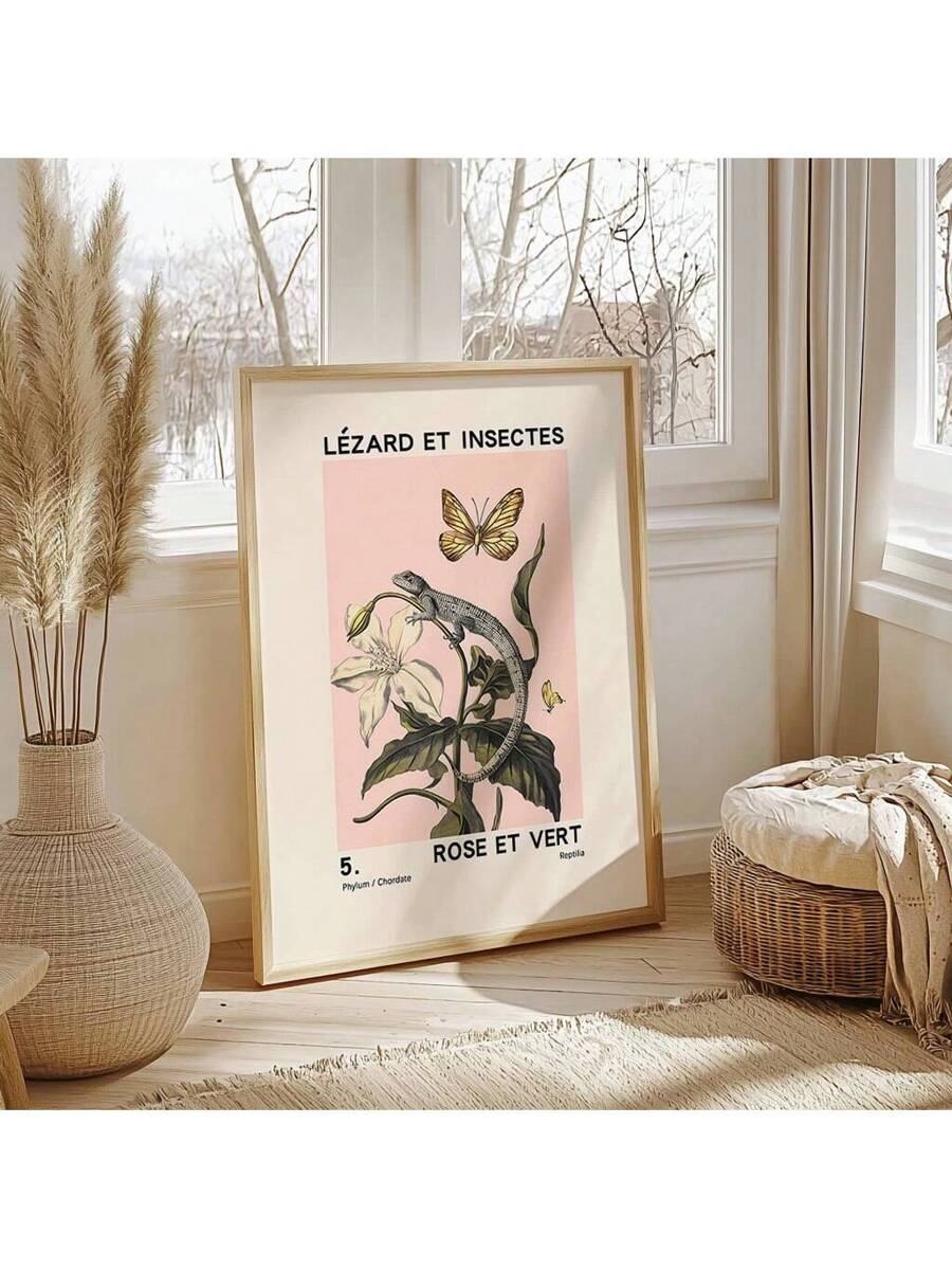 This chic vintage botanical art print features a beautiful combination of floral and insect sketches, making it a unique and stylish addition to any home décor. The elegant design and high-quality print will add a touch of sophistication to your space. Perfect for those looking for a classic and timeless piece of art to elevate their home décor.