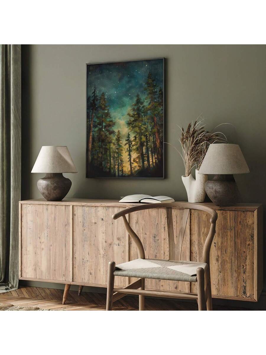 Immerse yourself in the enchanting beauty of the forest with our Dreamy Woodland Starry Night Canvas Print. This moody and captivating piece will bring a serene and peaceful ambiance to any room. Perfect for bedrooms, living rooms, or offices, it's a unique and stylish addition to your decor.