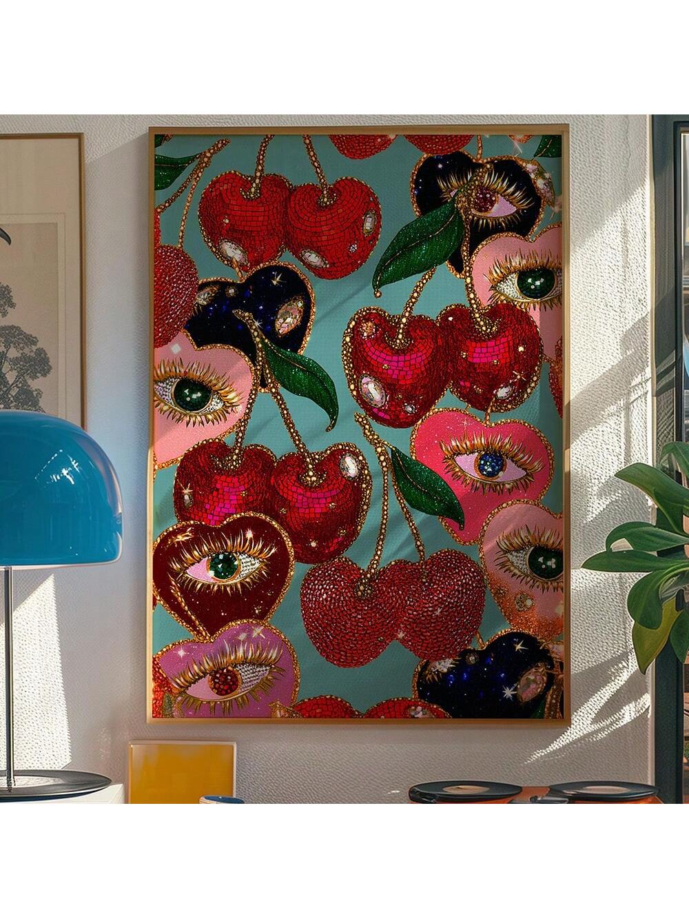 Elevate your kitchen ambiance with the Bold Cherry Poster, a striking maximalist glam art piece designed to complement eclectic decor styles. This unframed canvas print features vibrant cherry motifs that add a sophisticated yet playful touch to your space. Crafted for those who appreciate bold design, it effortlessly enhances visual interest while maintaining a refined aesthetic. Ideal for creating a focal point, this poster brings both energy and elegance to your kitchen environment.