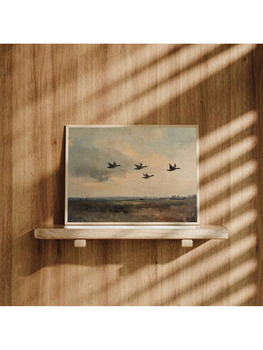 Enhance your home decor with this stunning Rustic Flying Ducks Canvas Art. Featuring a vintage wildlife landscape print, this piece adds a touch of classic charm to any room. The high-quality canvas ensures durability, while the rustic design brings a cozy and inviting feel. Perfect for wildlife enthusiasts and vintage art lovers.