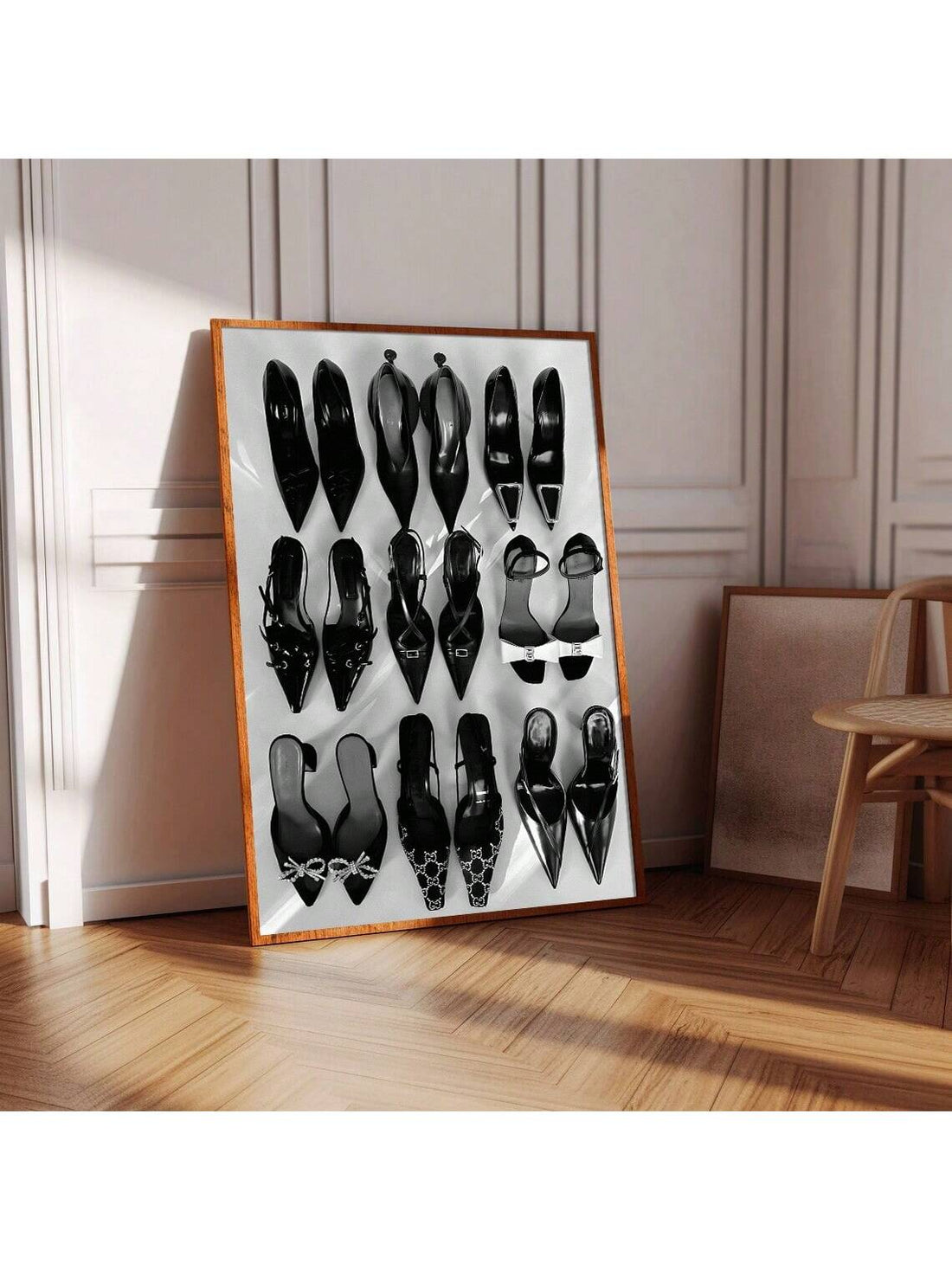 Elevate your living space with this minimalist black and white high heels wall art. Printed on high-quality canvas, this stylish poster adds a sophisticated, modern touch to any room. Its clean lines and monochrome palette complement contemporary decor, making it an ideal choice for fashion enthusiasts and design aficionados seeking understated elegance.