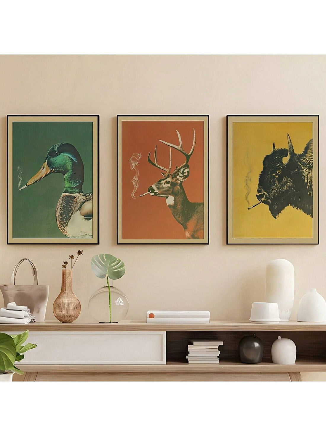 Transform your living space with this sophisticated Charming Animal Retro Canvas Art Set featuring elegant deer, cow, and wild duck illustrations. Each poster is expertly crafted on premium canvas, offering a perfect balance of rustic charm and artistic refinement. Ideal for nature enthusiasts and interior design connoisseurs seeking to add character and visual interest to any room.