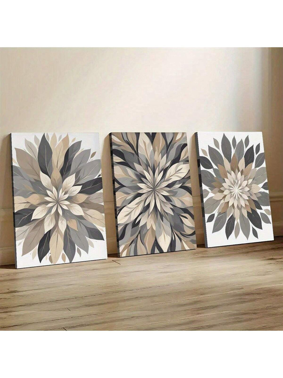 Enhance your bedroom or living space with this elegant 3-piece wall art set, featuring wooden frames that complement the subtle beige and gray floral designs. Crafted to bring sophistication and a calming ambiance, these pieces blend seamlessly with a variety of décor styles, elevating your room's aesthetic with refined natural tones and timeless floral artistry.
