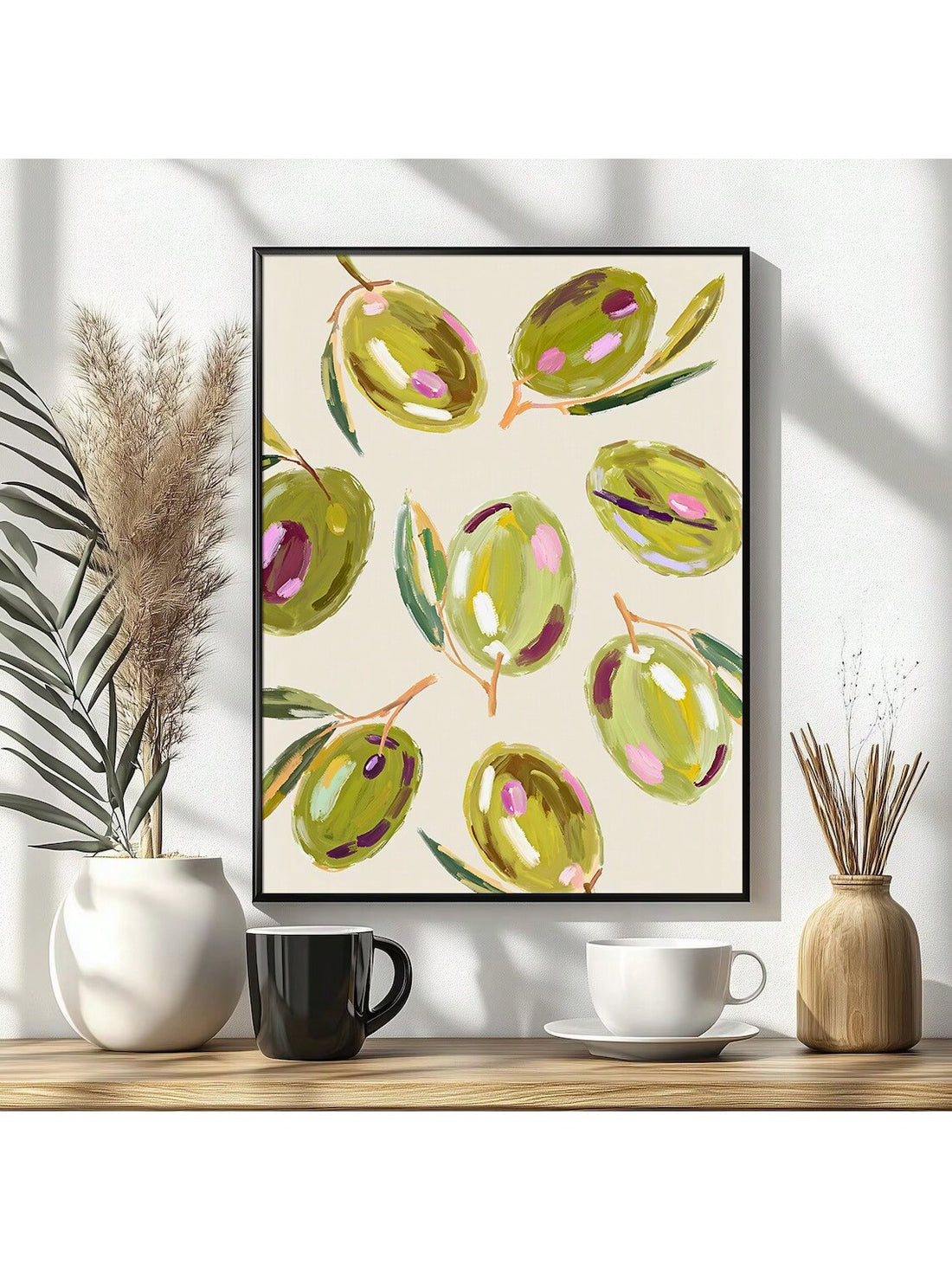 Elevate your kitchen decor with this Colorful Olives Canvas Print, designed to complement a modern farmhouse aesthetic. Featuring a minimalist yet vibrant depiction of olives, this artwork adds a fresh, natural touch to your space. Its clean lines and balanced color palette make it an ideal choice for enhancing contemporary kitchens with subtle sophistication. Durable and easy to hang, this canvas print seamlessly blends style and simplicity for a refined culinary environment.