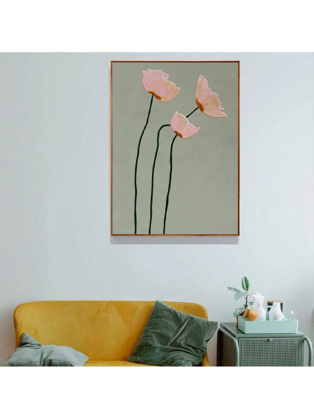 Elevate your living room or bedroom with this Sage Green and Pink Poppy Floral Wall Art Print. Featuring vintage minimalist design, this piece blends soft sage tones with delicate pink poppies to create a serene and timeless ambiance. Its subtle color palette and refined detailing provide a sophisticated touch, perfect for enhancing modern and classic interiors alike. Crafted to complement various décor styles, this wall art adds elegance and a calming natural element to your space.