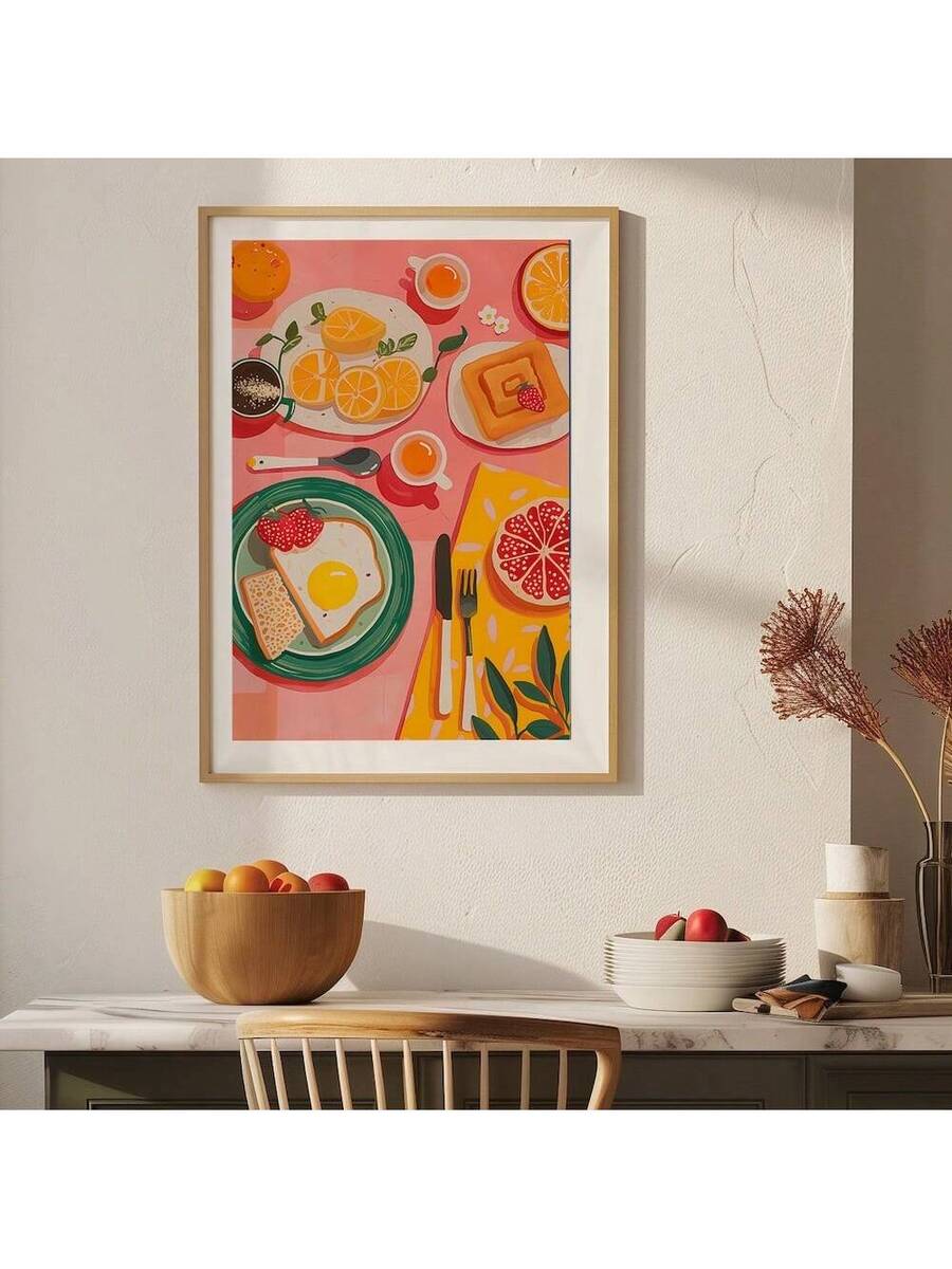 Brighten your dining space with this vibrant vintage breakfast wall art poster. Featuring a charming multicolor design, this canvas piece celebrates the joy of morning meals and culinary culture. Available in both framed and unframed options to suit your décor style. The waterproof canvas ensures durability and longevity, making it perfect for kitchens and dining rooms. Ideal for food enthusiasts and vintage lovers seeking functional art that sparks conversation and adds warmth to any gathering space.