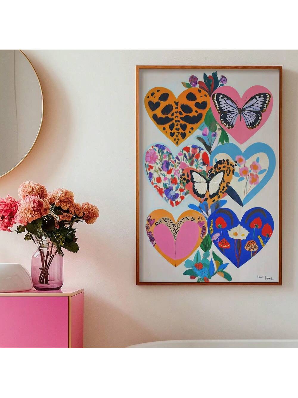Transform your space with this Colorful Heart Wall Art Poster, a perfect blend of modern eclectic style and minimalist design. The vibrant heart motif introduces a dopamine-boosting visual element while maintaining sophisticated aesthetic appeal. Ideal for bedrooms seeking a contemporary touch, this artwork serves as both a focal point and conversation piece. Crafted for discerning decorators who appreciate thoughtful, feminine-inspired wall art that elevates interior design without overwhelming the space.