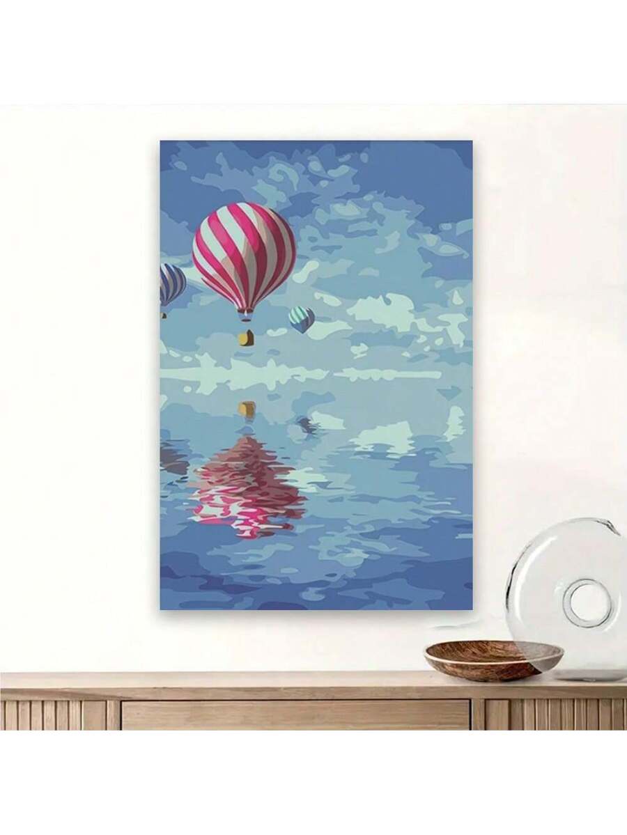 Add a pop of color and whimsy to your home, office, or cafe decor with this vibrant hot air balloon wall art. The serene blue sky and stylish design make it a perfect gift for any occasion. Elevate any space with this unique and eye-catching poster.