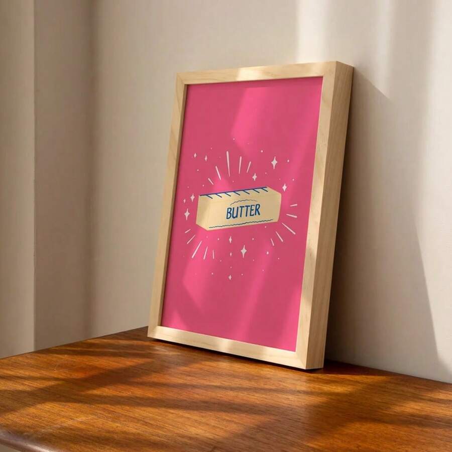 Bring warmth and personality to your kitchen with this charming vintage butter print. Featuring a playful graphic design with geometric and letter elements, this minimalist artwork celebrates the simple pleasures of butter lovers everywhere.